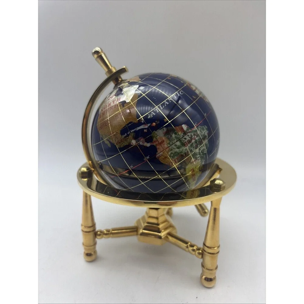 6-Inch Mini Blue Gemstone World Globe with Gold Stand